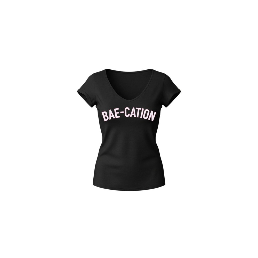Joe Boxer Graphic T-Shirt Womens Medium Black Bae-Cation V-Neck Short Sleeve